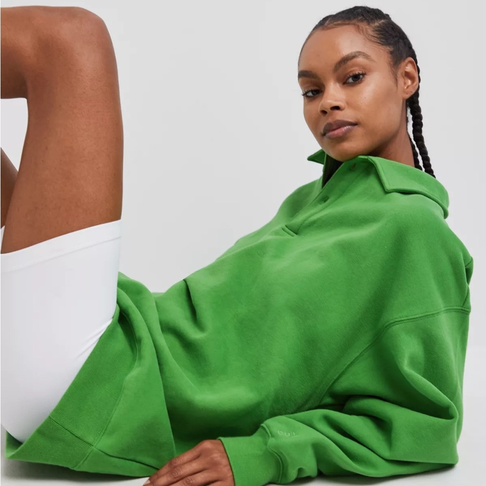 Aritzia tna cozy fleece boyfriend polo sweatshirt